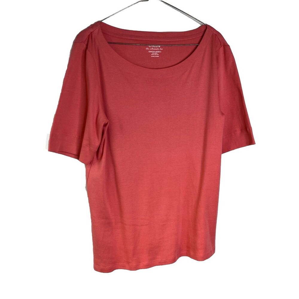 Chico's Peach Pink Ultimate Tee Layering Blouse top shirt 2 L (15